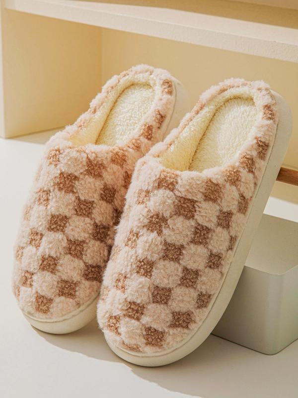 Women's Plaid Pattern Plush Slippers, Casual Soft Comfortable Non-slip Home Slippers for Fall & Winter, Fluffy Bedroom Slippers for Indoor and Outdoor