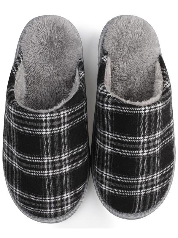 Men's Plaid Print Plush Slippers, Casual Comfortable Home Slippers, Warm Slippers for Indoor & Outdoor Use for All Seasons