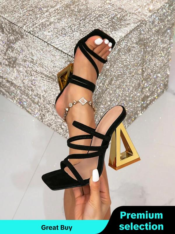 Women's Fashionable Criss Cross Design Cut Out High Heel Sandals, 2024 New Style Elegant Square Toe Sandals for Party, Daily Clothing Decor, Shoes for Women & Girls