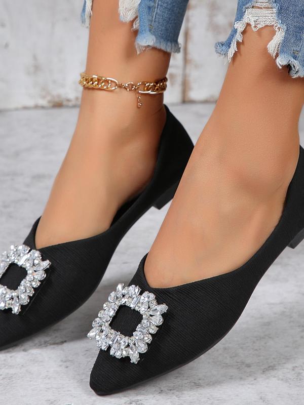 Women's Rhinestone Decorated Pointed Toe Flat Shoes, 1 Pair Elegant Slip on Shoes for Party, Daily Wear, 2024 Trendy Lightweight Comfortable Shoes for Women and Girls