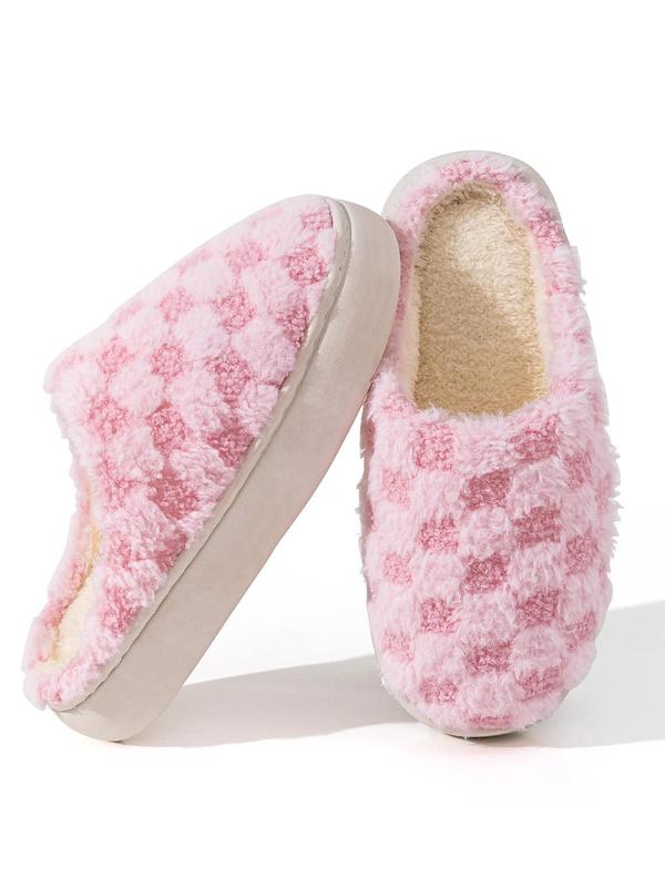 Women's Plaid Pattern Plush Slippers, Casual Soft Comfortable Non-slip Home Slippers for Fall & Winter, Fluffy Bedroom Slippers for Indoor and Outdoor