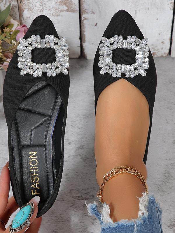 Women's Rhinestone Decorated Pointed Toe Flat Shoes, 1 Pair Elegant Slip on Shoes for Party, Daily Wear, 2024 Trendy Lightweight Comfortable Shoes for Women and Girls