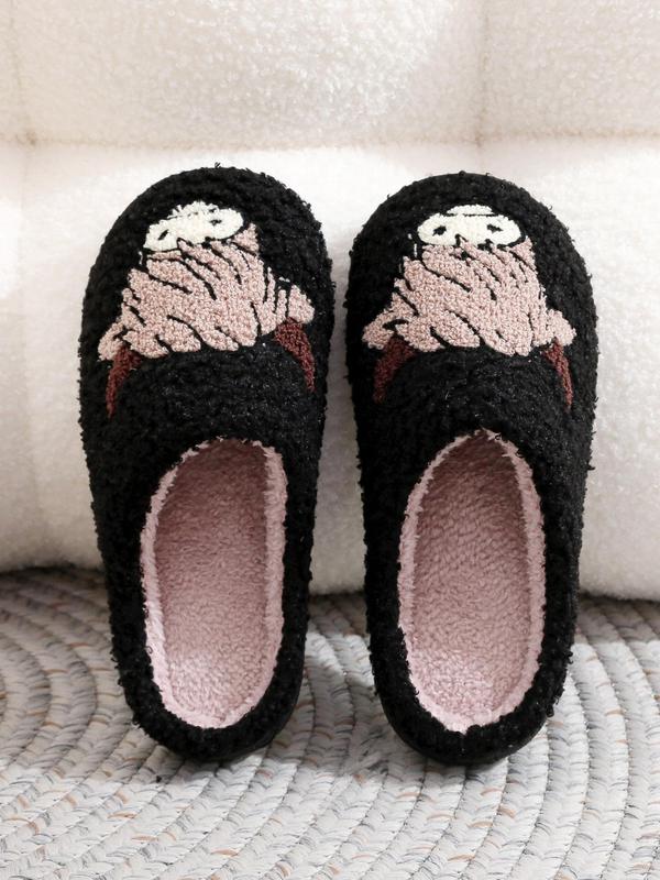 Women's Cute Cartoon Cow Pattern Embroidered Plush Slippers, Casual Soft Comfortable Home Slippers, Warm Slippers for Indoor & Outdoor Use for All Seasons