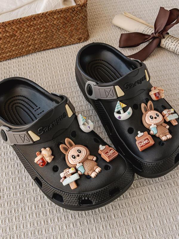 Women's Cute Cartoon Rabbit Charm Decor Clogs, Casual Comfortable Breathable Hollow Out Clogs, Fashionable Shoes for Indoor & Outdoor Wear