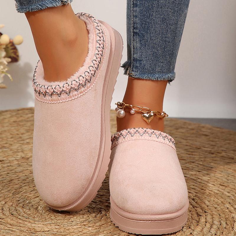 Women's Winter Platform Slipper Mini Boots Braid Slippers With Plush Lining Fuzzy Slip On Shoes