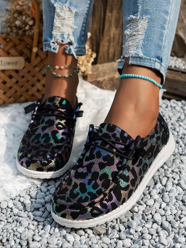 Women's Fashion Leopard Print Lace up Sneakers, Casual Comfortable Round Toe Shoes for Daily Wear, Trendy All-match Shoes for Women & Girls