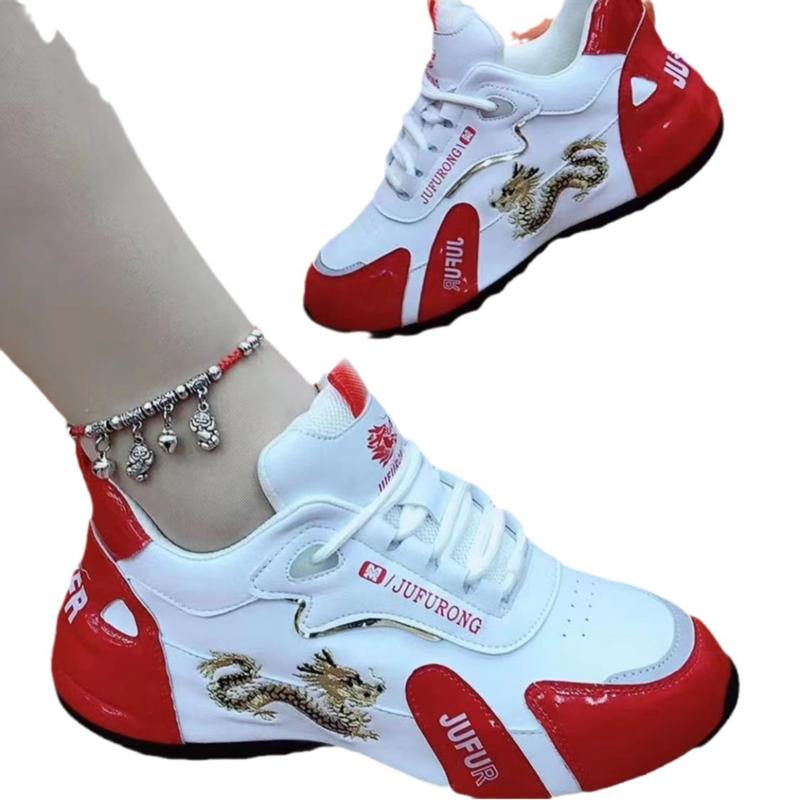 Women's shoes 2024 fall color-blocking leather soft bottom casual shoes women's sneaker height increasing insole women's shoes