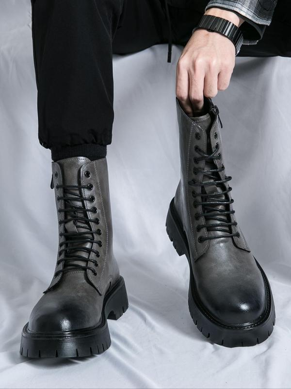 Men's Fashionable Lace Up Front Mid-calf Boots, 2024 New Style Casual Comfortable Boots for Daily Wear, Stylish All-match Boots for Men Student Wear