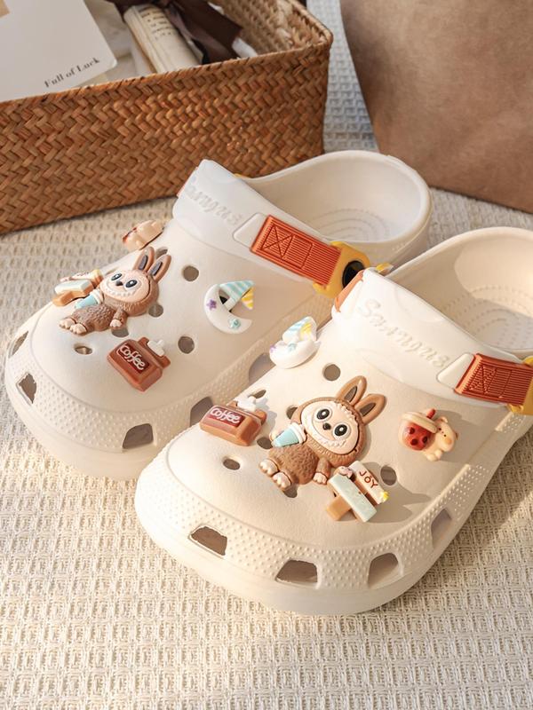 Women's Cute Cartoon Rabbit Charm Decor Clogs, Casual Comfortable Breathable Hollow Out Clogs, Fashionable Shoes for Indoor & Outdoor Wear