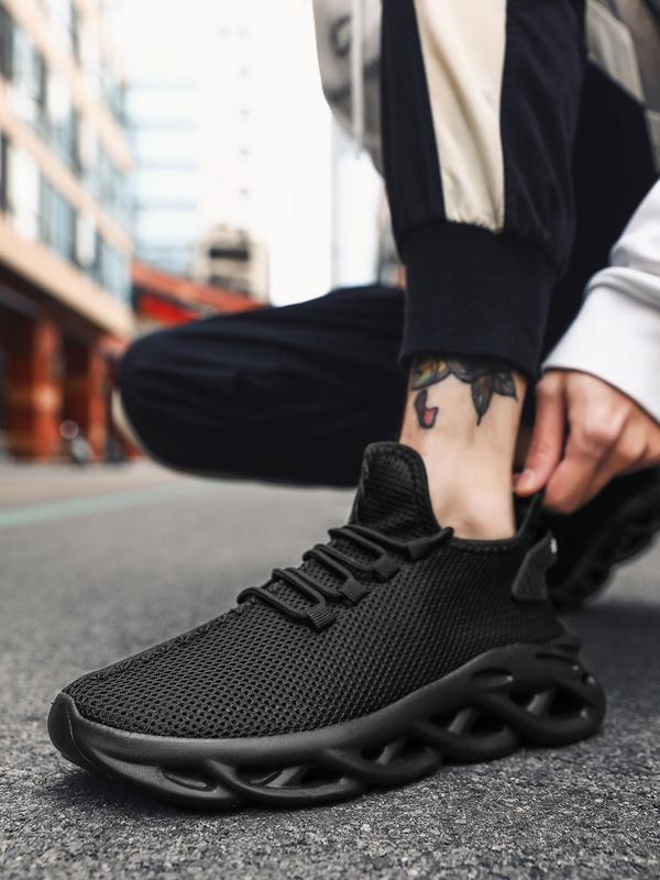 Men's Fashionable Plain Color Lace Up Sneakers, with Hollow Out Design, Commuting Shoes, Casual Sporty Breathable Comfortable Running Shoes, Male All-match Round Toe Sports Shoes for Daily Wear