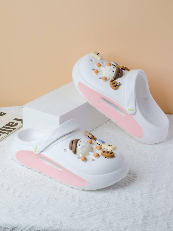 Women's Cute Cartoon Bear Design Clogs, 2024 New Style Casual Comfortable Hollow Out Design Clogs, Fashionable Non-slip Clogs for Summer Beach Vacation