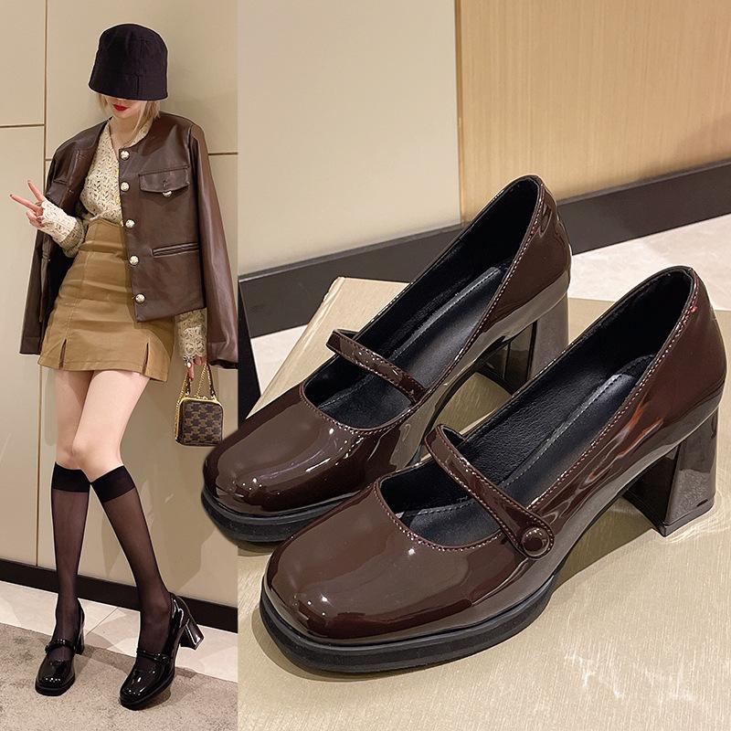 Women's Chunky Heel Leather Shoes New Autumn Retro British Loafers JK Shoes Mary Jane Shoes