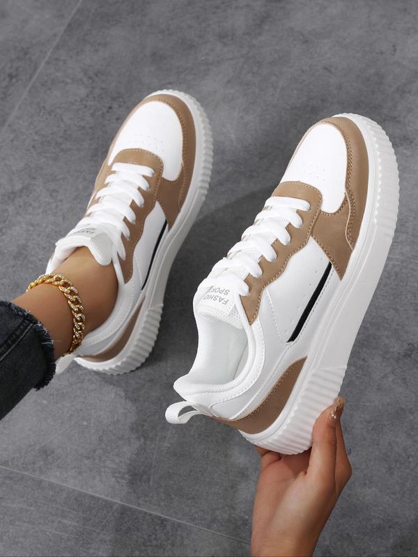 Women's Fashionable Lace Up Platform Sneakers, Casual Comfortable Breathable Sports Shoes, Female All-match Round Toe Shoes for Daily Wear