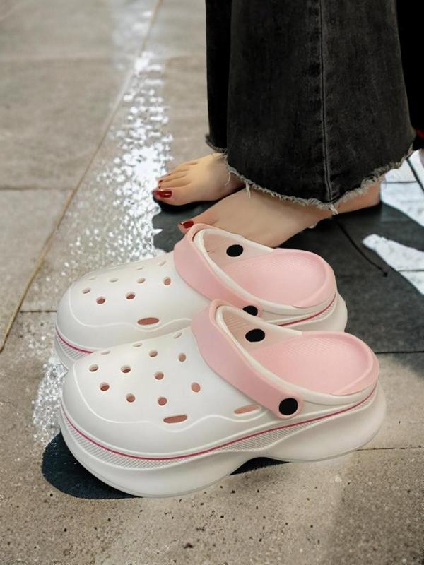 Women's Matching Hollow Out Design Clogs, Summer 2024 Trendy Going Out Cute Platform Slippers, Fashionable Slippers, Platform Non-slip Slippers