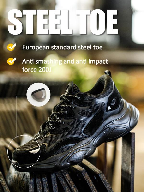 Men's Anti-shock & Anti-puncture Non-slip Work Shoes, Shoes for Healthcare Workers, Summer Casual Steel Toe Shoes Anti-slip Safety Shoes, Lace Up Shoes for Work & Daily Wear, Trainers for Men