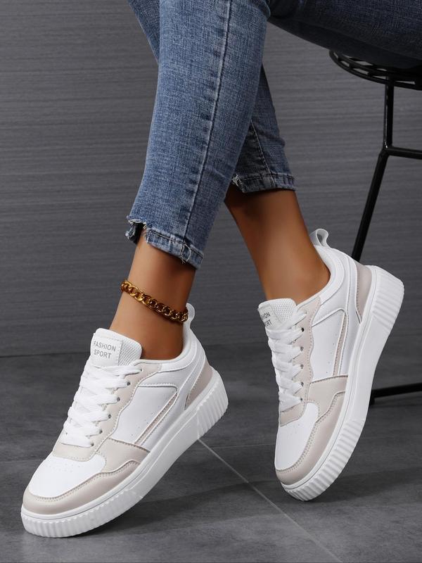 Women's Fashionable Lace Up Platform Sneakers, Casual Comfortable Breathable Sports Shoes, Female All-match Round Toe Shoes for Daily Wear