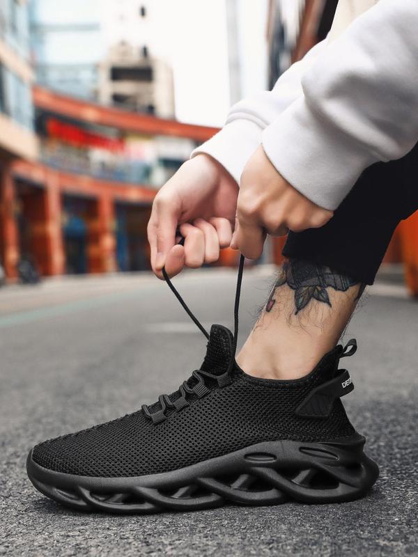 Men's Fashionable Plain Color Lace Up Sneakers, with Hollow Out Design, Commuting Shoes, Casual Sporty Breathable Comfortable Running Shoes, Male All-match Round Toe Sports Shoes for Daily Wear