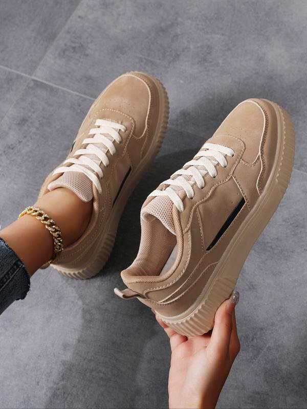 Women's Fashionable Lace Up Platform Sneakers, Casual Comfortable Breathable Sports Shoes, Female All-match Round Toe Shoes for Daily Wear