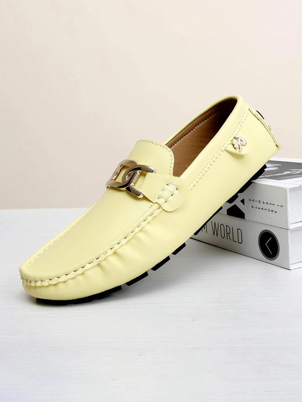 Men's Minimalist Casual Plain Slip-on Chain Decor Loafers, 2024 New Style Lightweight Simple Design Round Toe Flat Shoes, Fashionable Comfortable Shoes for Daily Wear