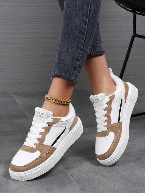 Women's Fashionable Lace Up Platform Sneakers, Casual Comfortable Breathable Sports Shoes, Female All-match Round Toe Shoes for Daily Wear