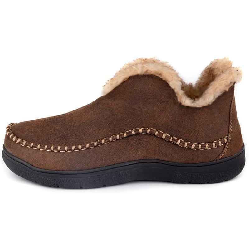 Men's Moccasin Bootie Slippers With Cozy Memory Foam, Winter Warm Fuzzy Indoor Outdoor House Shoes