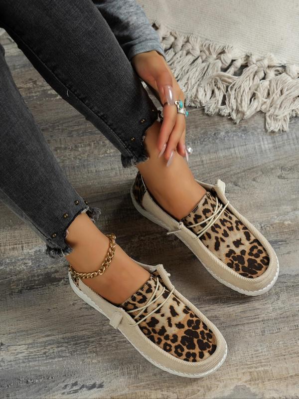 Women's Fashion Leopard Print Lace up Sneakers, Casual Comfortable Round Toe Shoes for Daily Wear, Trendy All-match Shoes for Women & Girls