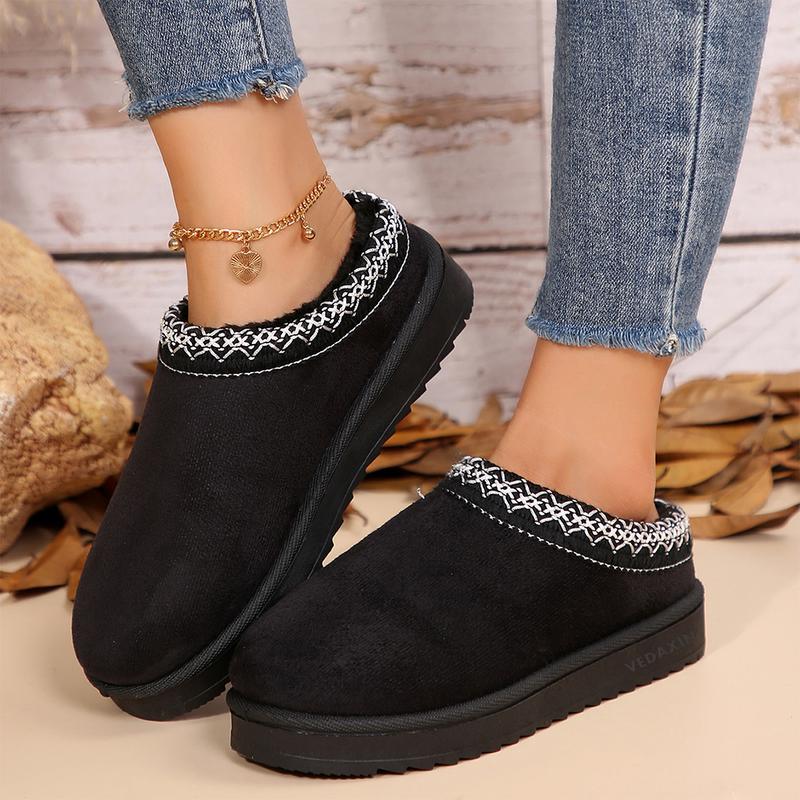 Women's Winter Platform Slipper Mini Boots Braid Slippers With Plush Lining Fuzzy Slip On Shoes