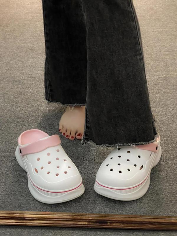 Women's Matching Hollow Out Design Clogs, Summer 2024 Trendy Going Out Cute Platform Slippers, Fashionable Slippers, Platform Non-slip Slippers