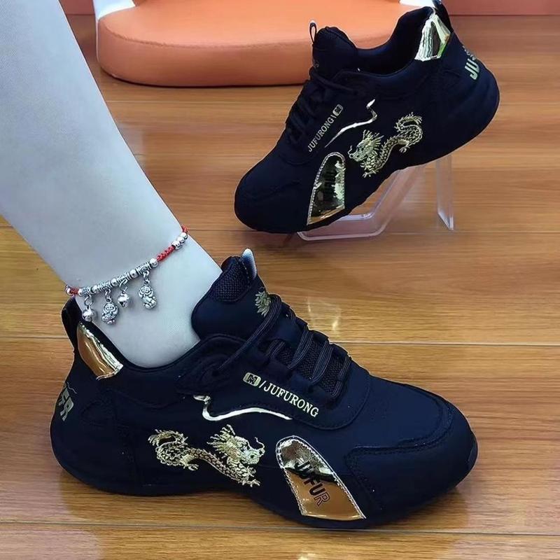 Women's shoes 2024 fall color-blocking leather soft bottom casual shoes women's sneaker height increasing insole women's shoes