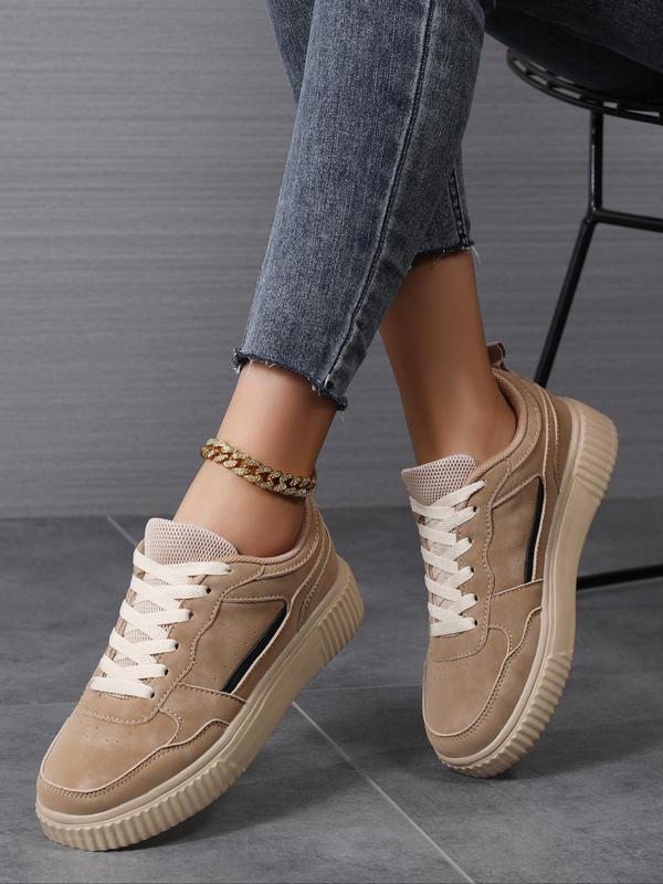 Women's Fashionable Lace Up Platform Sneakers, Casual Comfortable Breathable Sports Shoes, Female All-match Round Toe Shoes for Daily Wear