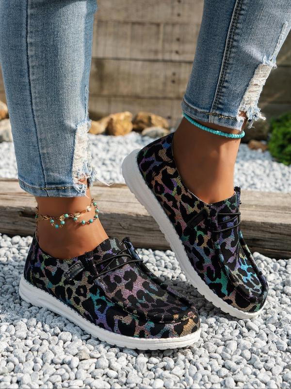 Women's Fashion Leopard Print Lace up Sneakers, Casual Comfortable Round Toe Shoes for Daily Wear, Trendy All-match Shoes for Women & Girls