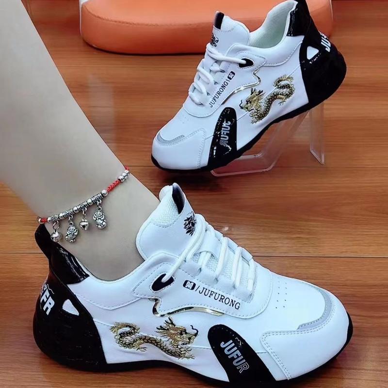 Women's shoes 2024 fall color-blocking leather soft bottom casual shoes women's sneaker height increasing insole women's shoes