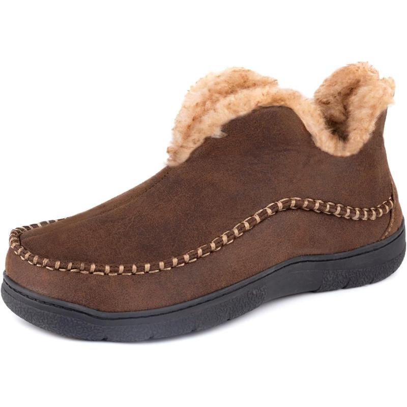 Men's Moccasin Bootie Slippers With Cozy Memory Foam, Winter Warm Fuzzy Indoor Outdoor House Shoes