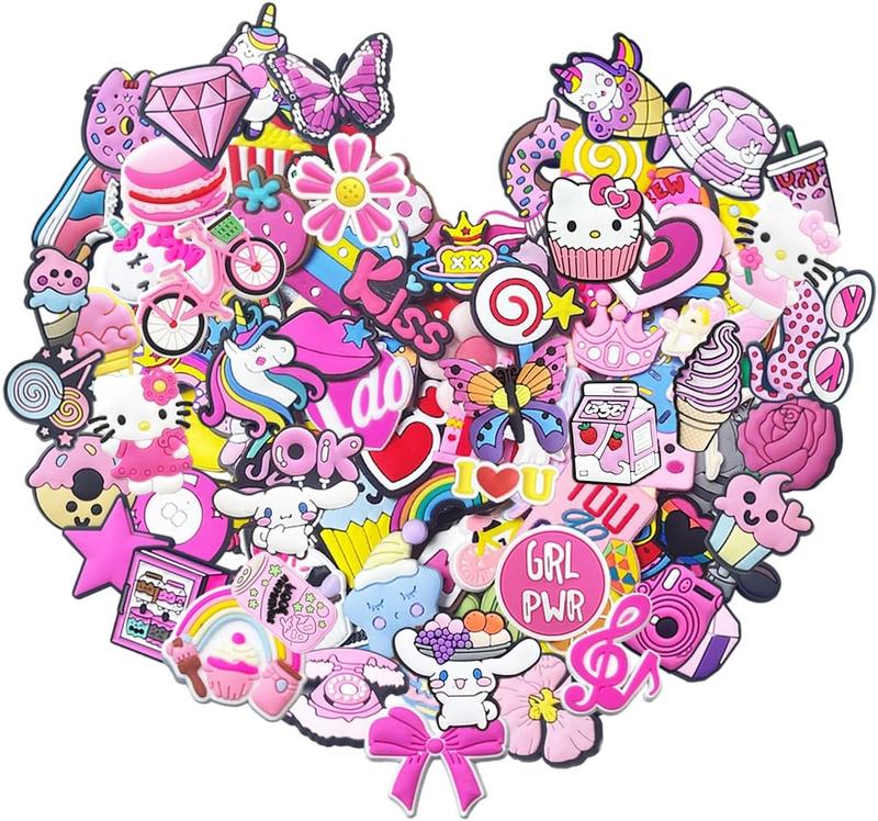 35,50,100Pcs Random Shoe Charms for Girls Cartoon Cute PVC Shoes Accessories Charms,Lovely Charms Pack for Kids,Kawaii Pink Charms Shoe Decorations & Bracelet Wristband Party Gifts