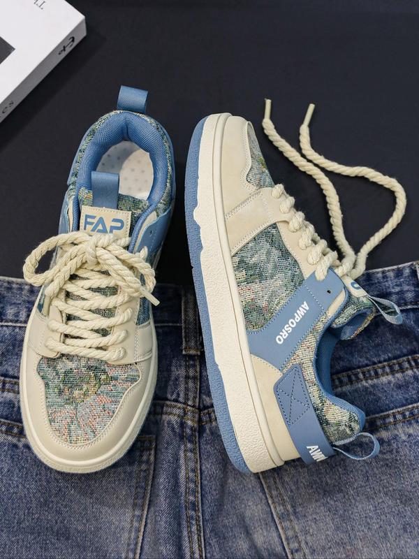 Women's Fashion Colorblock Letter Patchwork Design Low Top Sneakers,  Casual Comfortable Round Toe Lace Up Skate Shoes for Daily Wear for Women