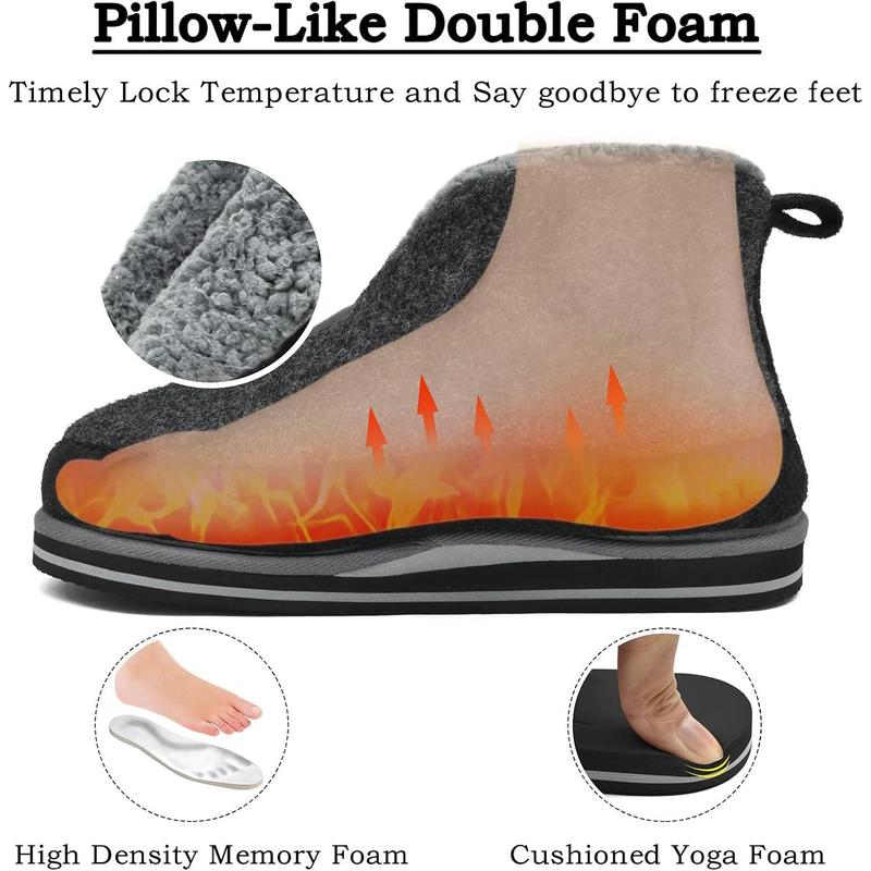 Mens Winter Slippers Memory Foam Slipper Boots for Men Cozy Felt Wool House Booties with Warm Sherpa Plush Lening Non-slip Rubber Sole Indoor Outdoor 7-14