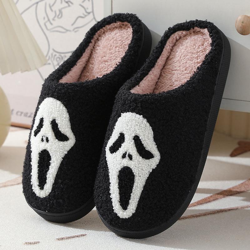 Halloween Christmas Slippers for Men Women,Ghostface Cartoon Slippers, Non-Slip Fluffy Halloween Christmas Gift, Flipflop Walking Shoes