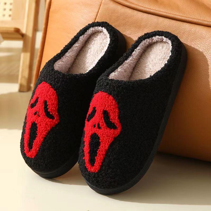 Halloween Christmas Slippers for Men Women,Ghostface Cartoon Slippers, Non-Slip Fluffy Halloween Christmas Gift, Flipflop Walking Shoes