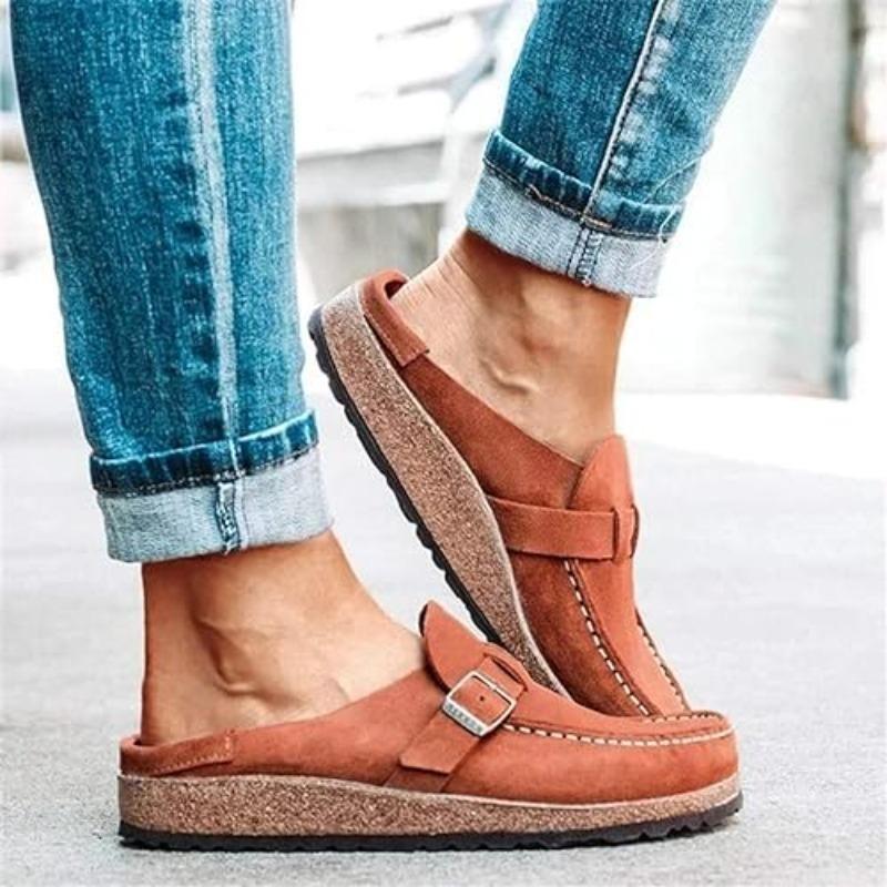 Clogs for Women Suede Soft Leather Clogs Classic Cork Clog Antislip Slippers Waterproof Mules House Sandals Buckle