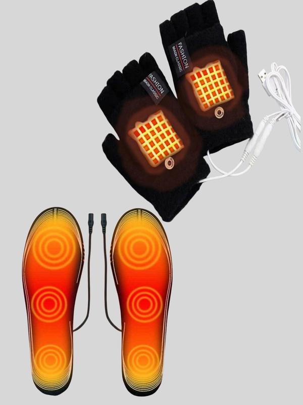 USB Rechargeable Heated Gloves & Heated Shoe Insoles, Casual Soft Comfortable Heated Gloves & Shoe Insoles, Fashion Accessories for Fall & Winter