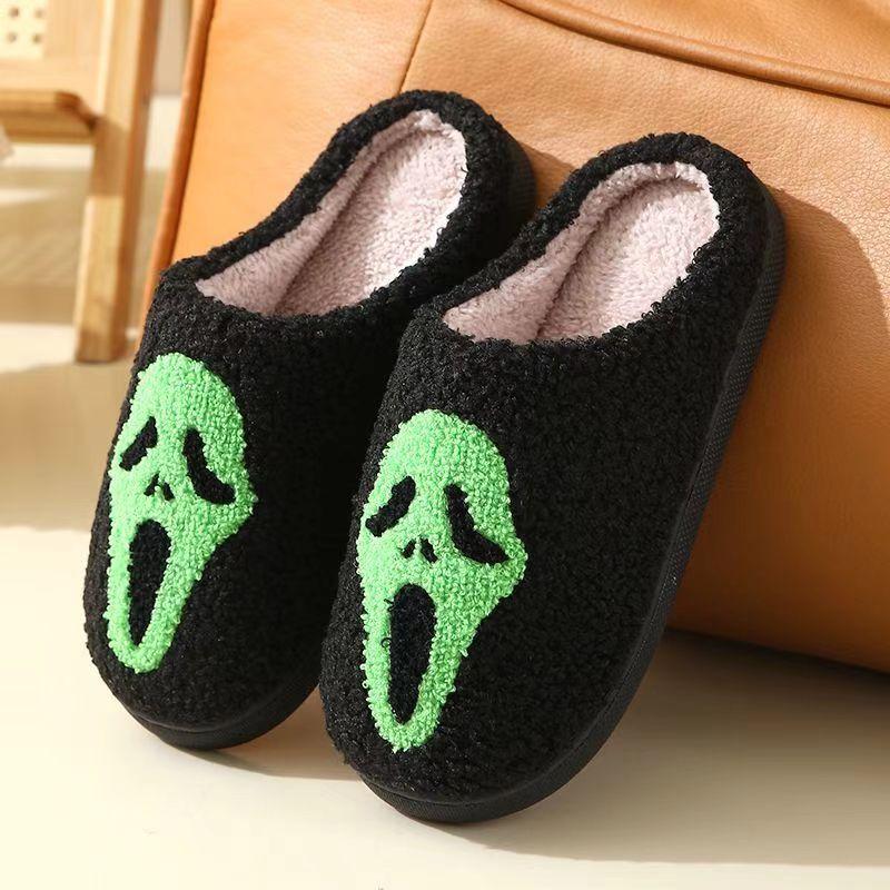 Halloween Christmas Slippers for Men Women,Ghostface Cartoon Slippers, Non-Slip Fluffy Halloween Christmas Gift, Flipflop Walking Shoes