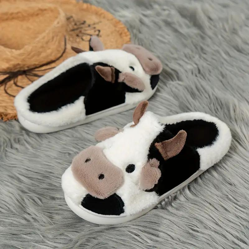 Slippers for Women,Cute Cow Fuzzy Novelty Slippers, Cozy & Warm Closed Toe Home Slippers, Comfortable Plush Bedroom Shoes