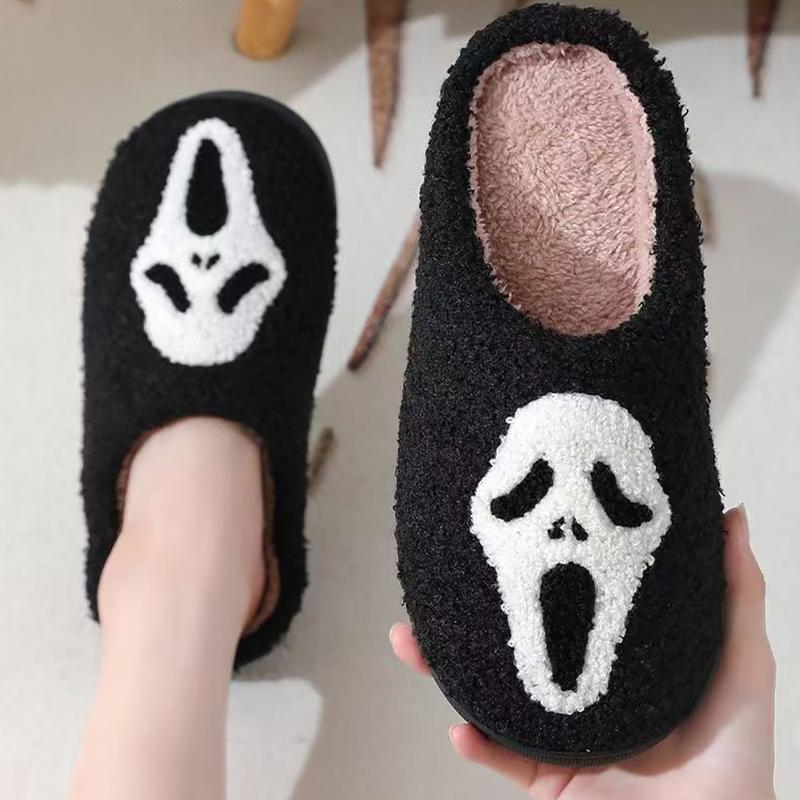 Halloween Christmas Slippers for Men Women,Ghostface Cartoon Slippers, Non-Slip Fluffy Halloween Christmas Gift, Flipflop Walking Shoes