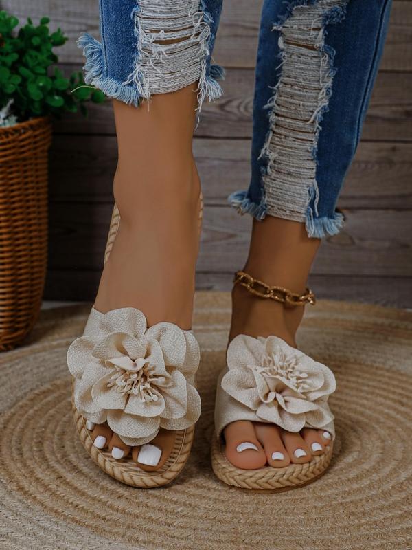 Women's Boho Style Flower Design Slip on Slide Sandals, Casual Elegant Flat Sandals for Women & Girls, Fashionable Sandals for Summer Beach Vacation