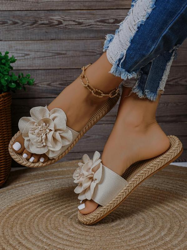 Women's Boho Style Flower Design Slip on Slide Sandals, Casual Elegant Flat Sandals for Women & Girls, Fashionable Sandals for Summer Beach Vacation