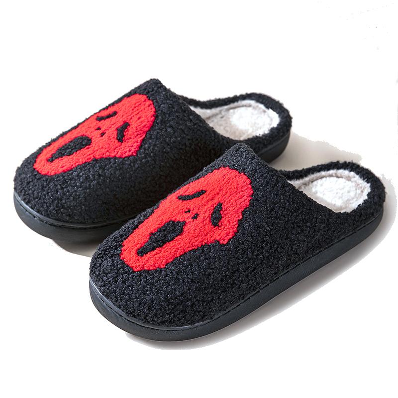 Halloween Christmas Slippers for Men Women,Ghostface Cartoon Slippers, Non-Slip Fluffy Halloween Christmas Gift, Flipflop Walking Shoes