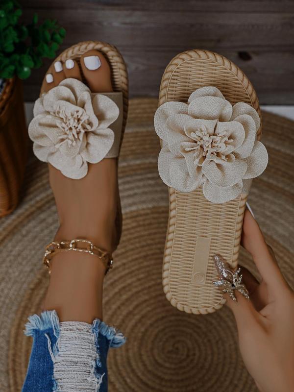 Women's Boho Style Flower Design Slip on Slide Sandals, Casual Elegant Flat Sandals for Women & Girls, Fashionable Sandals for Summer Beach Vacation