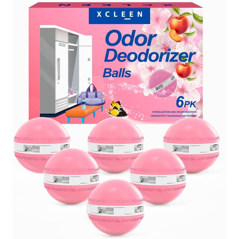 Shoe Deodorizer Balls Peach 6 Pack, Odor Eliminator Balls for Shoes Car Gym Bag Closet, Long Lasting Small Space Air Freshener With Essential Oil