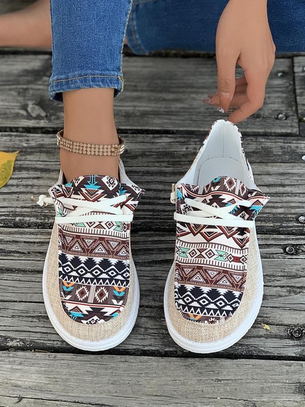 Women's Boho Style Lace Up Low Top Sneakers As Gift, Casual Breathable Comfortable Sports Running Walking Shoes, Trendy Shoes for Daily Life for Women & Girls