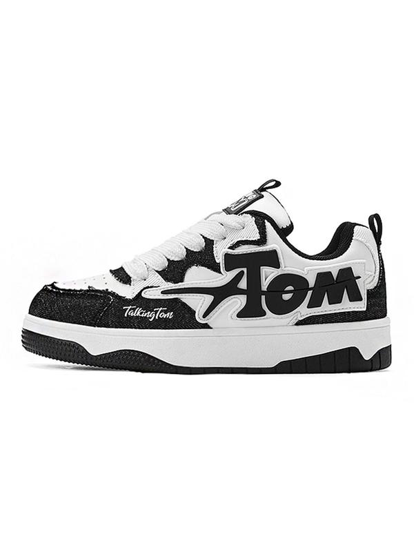 Unisex's Letter Pattern Patched Lace Up Skate Shoes, Sporty Comfortable Breathable Low Top Sneakers, Sun Sport Shoes, Fashionable Skateboarding Shoes for Daily Wear